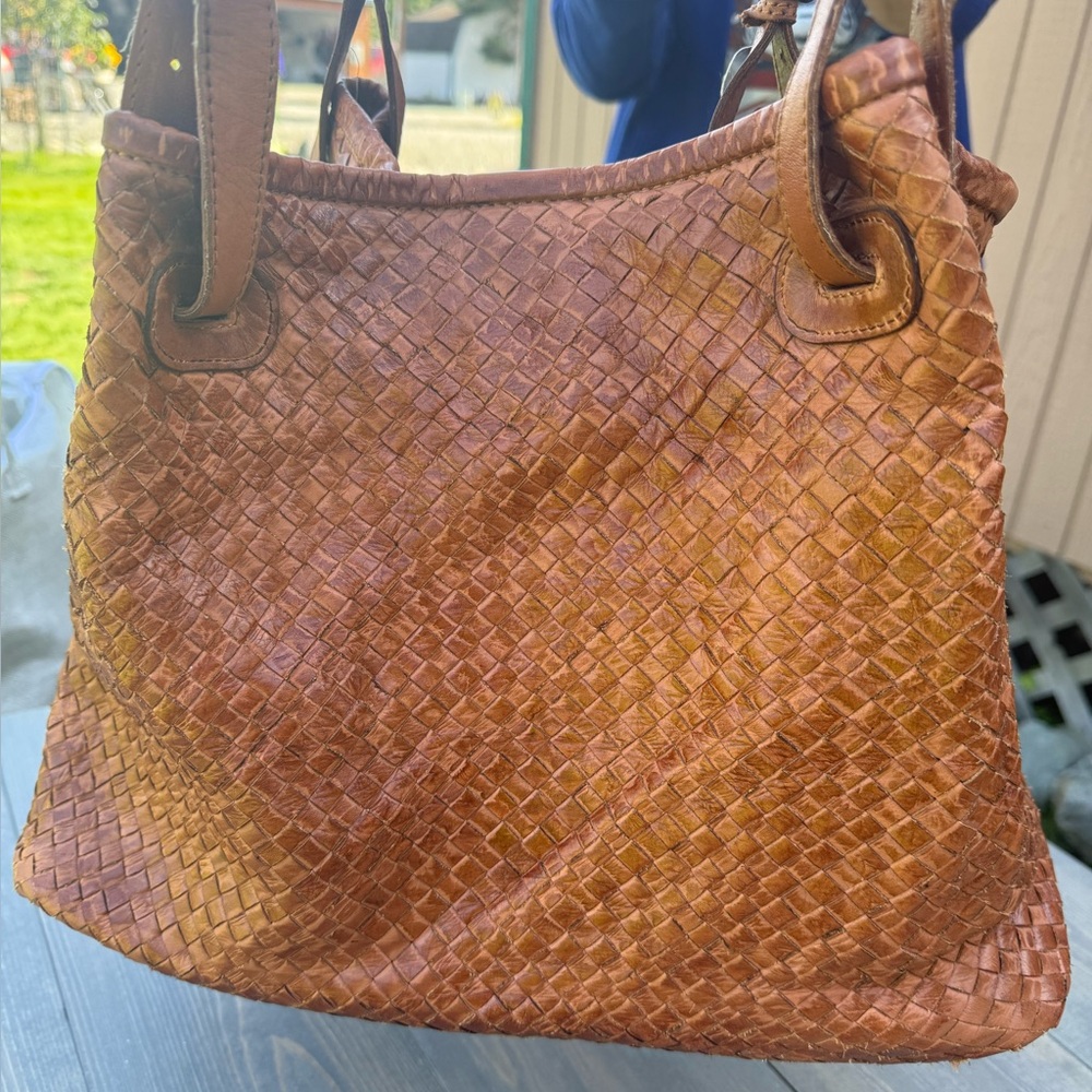 Valentina Brown Woven Leather Hobo Bag